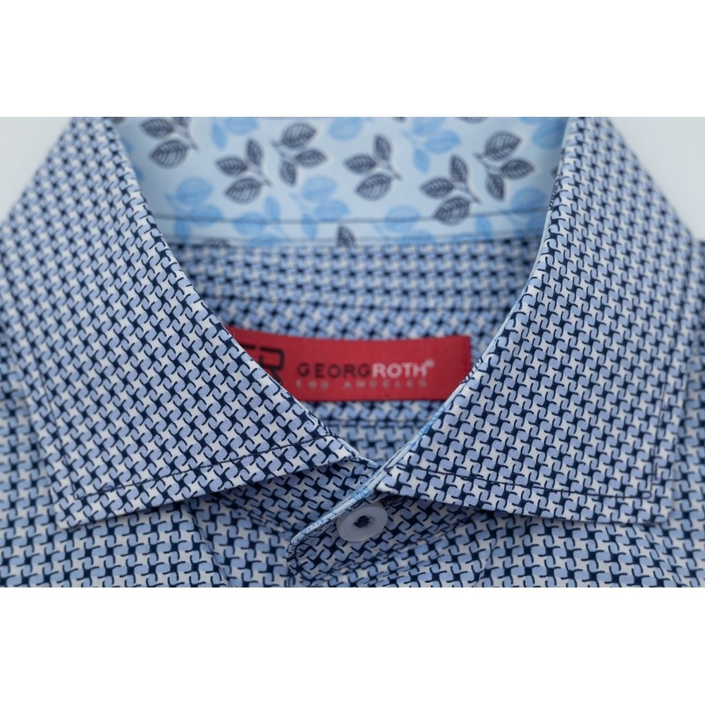 Georg Roth Los Angeles Mens Blue Geometric Pima Cotton Button Down Shirt Size M